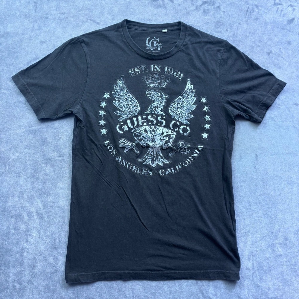 Guess Co Los Angeles Eagle Graphic T-Shirt Black Mens Medium Est 1981 Puff Print